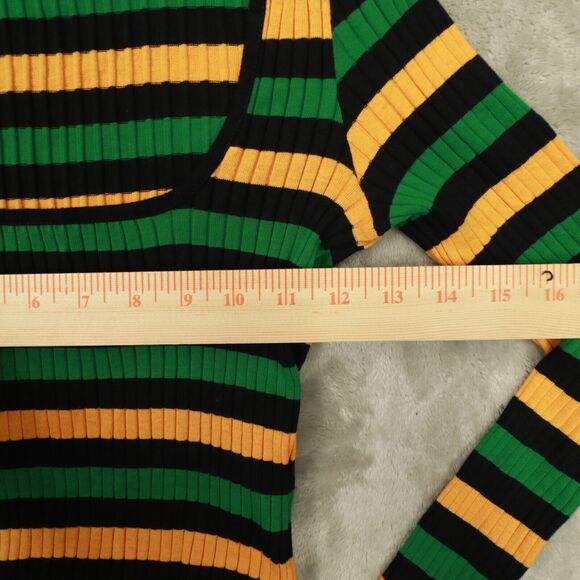 Zara Black Striped‎ Ribbed Knit Sweater Lettuce Trim Long Sleeve Top size Small - Picture 6 of 10